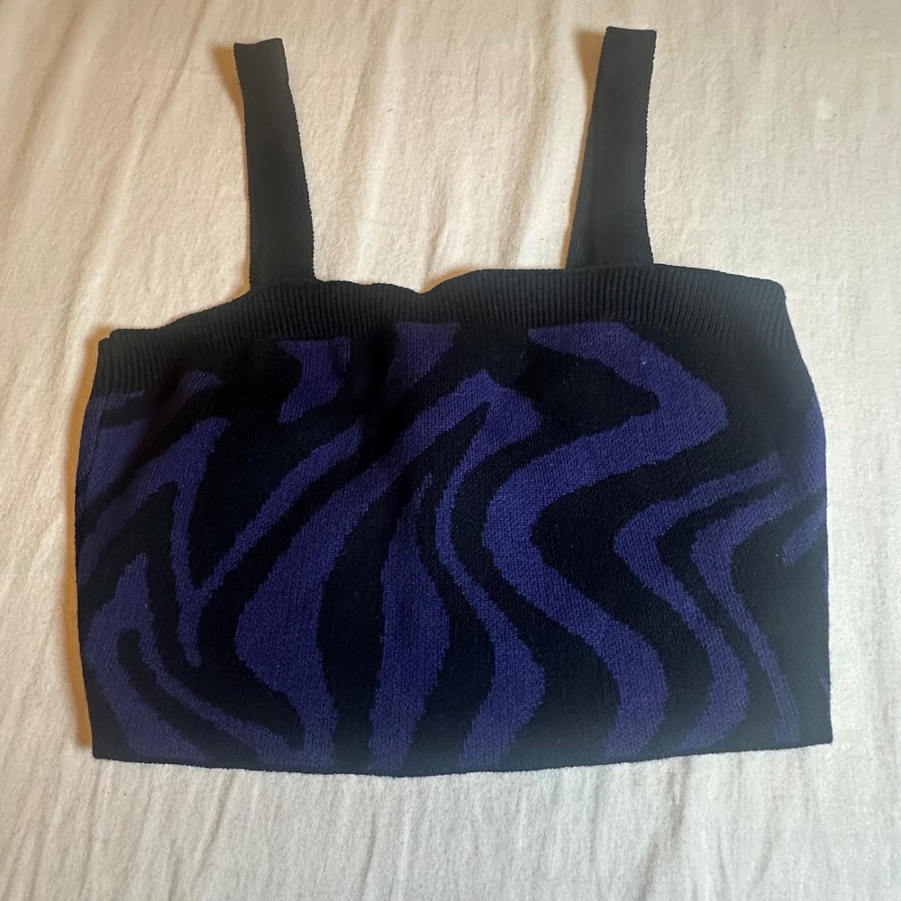 525 America Women's Zebra Swirl Knit Crop Tank Top Indigo Multi FA21S026 XS NWT